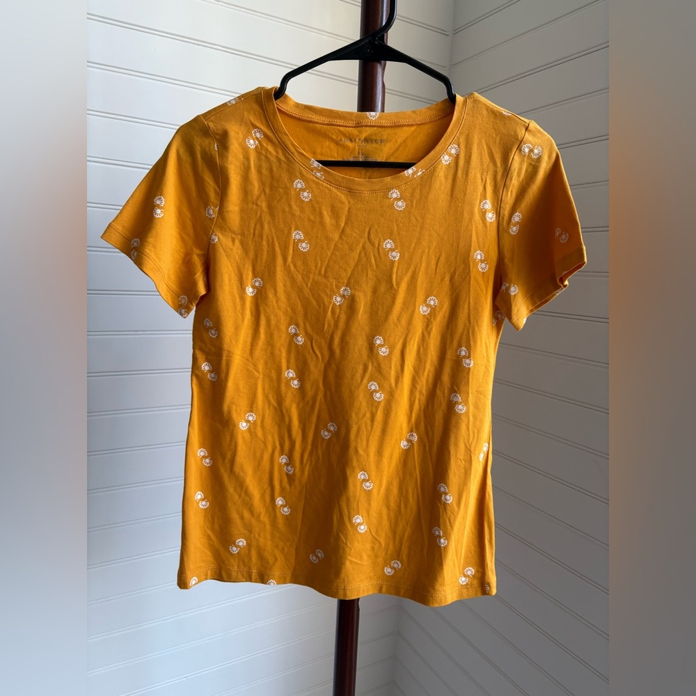 Ann Taylor Mustard Short Sleeve Tee with Floral Design